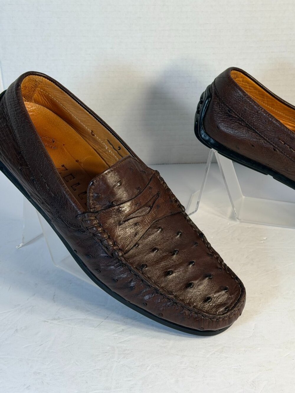Men's Zelli Roma size 9 Brown Ostrich leather shoes - Picture 9 of 16